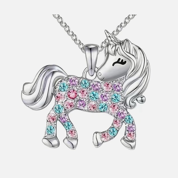 Jewelry - Silver Rhinestone Unicorn Pendant Necklace